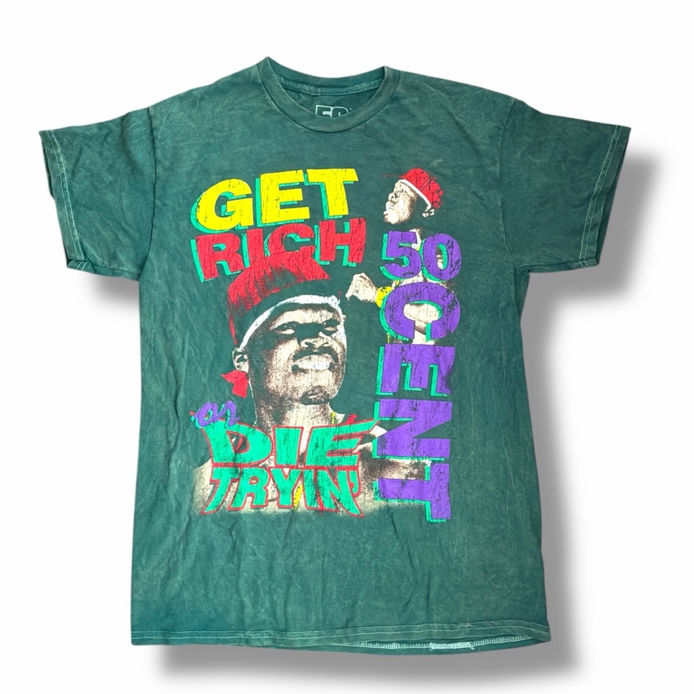 50 Cent Green Acid Washed Crewneck Short Sleeve Band Tee Size Medium